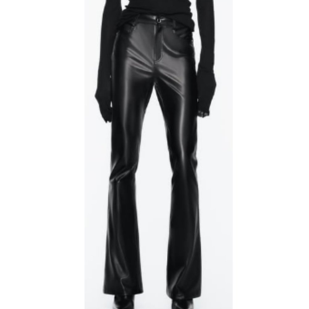 ZARA FAUX LEATHER FLARED PANTS, SIZE US 2, NWT